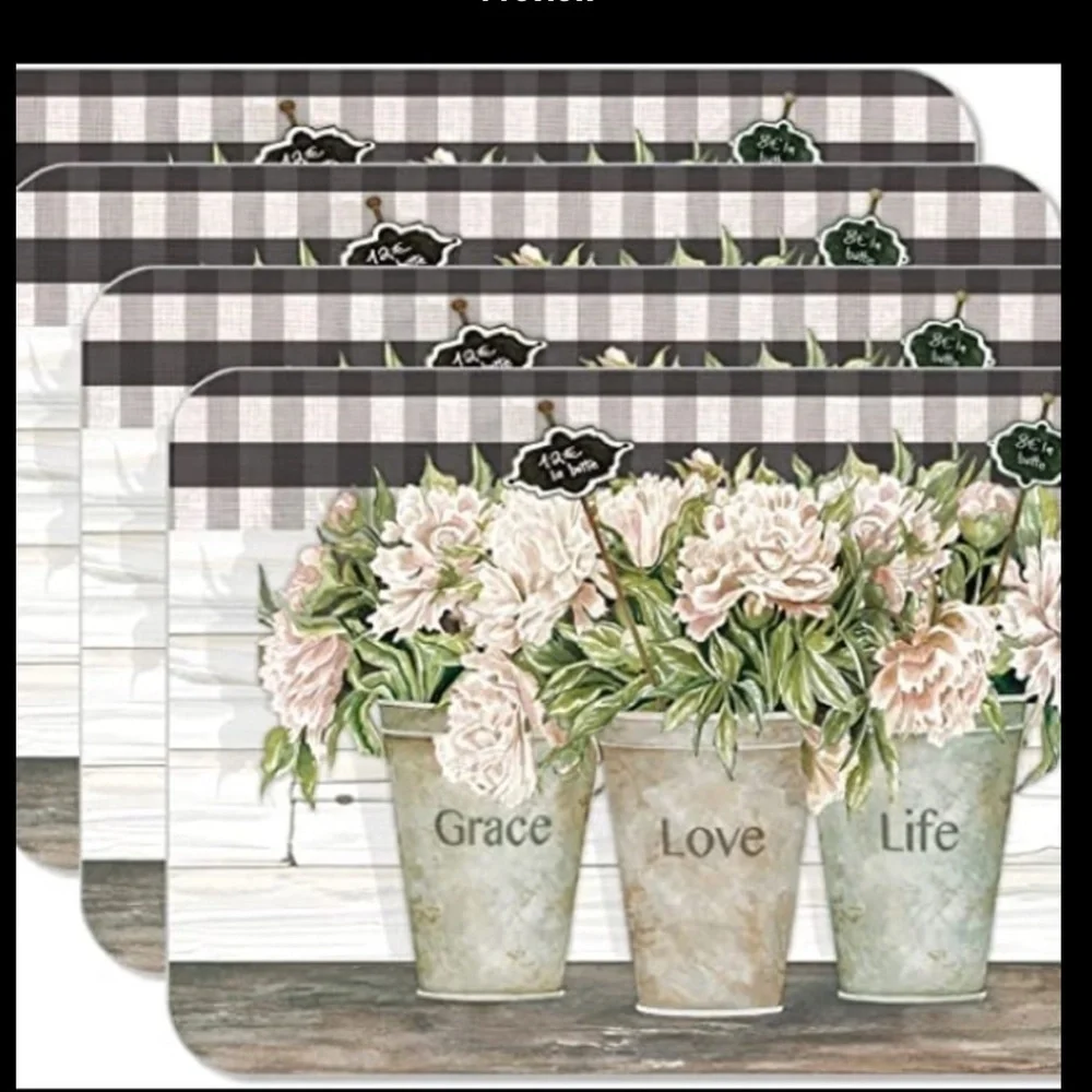 CounterArt Vintage Farmhouse Placemats Reversible Rectangular Placemat S…